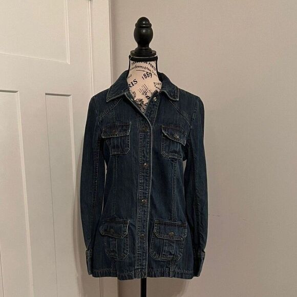 Old Navy Blue Denim Safari Style Jacket, Small - Picture 1 of 5